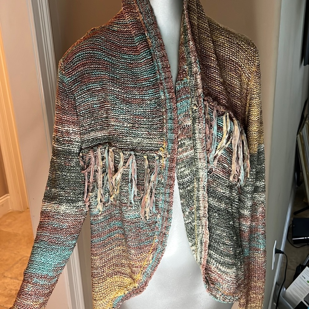 Love by Design small sweater. No buttons. Multi colored outerware with tassels